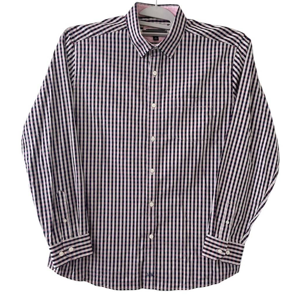 Johnston & Murphy Blue, White And Purple Gingham Shirt Sz: Xl